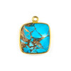 Copper Turquoise 15x16mm Square Drop with a Gold Plated Brass Bezel - 1 per bag