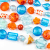 Mixed Handmade Lampwork Glass Strand - Aqua Blue and Orange Mix