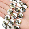 Cherry Tree Beads Handmade Lampwork Glass 20mm White Coin Beads with Black and Gold Glitter Swirls 