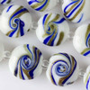 Handmade Lampwork Glass 16mm White Coin with Cobalt Blue and Gold Foil Swirls
