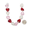 Handmade Lampwork Glass 14-15mm Pink, Red, and White Heart Beads with White Stripes