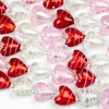 Handmade Lampwork Glass 14-15mm Pink, Red, and White Heart Beads with White Stripes