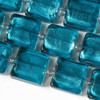 Cherry Tree Beads Handmade Lampwork Glass 15mm Teal Square Beads with a Silver Foil Center 