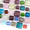 Cherry Tree Beads Handmade Lampwork Glass 12mm, 15mm, and 20mm Multicolored Squares with Silver Foil Centers Mix- 8 inch strand 