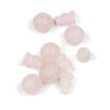 Loose matte rose quartz guru bead components, including round tops and tower bases, from Cherry Tree Beads’ natural gemstone beads assortment.