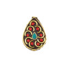 Tibetan Brass 17x25mm Teardrop Bead with Semicircles Red Coral and Turquoise Howlite Inlay - 1 per bag