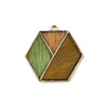 Mosaic Aspen Wood & Gold Colored Pewter 34x35mm Hexagon Geometric Pendant - 1 per bag