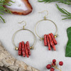 Red Coral Chips and Brass Hoop Earring Kit - #010