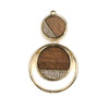 Mosaic Aspen Wood & Gold Colored Pewter 30x50mm Moveable Coin Pendant with Basketweave Texture - 1 per bag