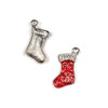 Silver Pewter Enameled 11x21mm Red Christmas Stocking Charms - 10 per bag