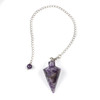 Amethyst 20x38mm Pendulum with 6.5" Silver Plated Brass and 6mm Round Bead - 1 per bag