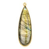 Cherry Tree Beads Labradorite approximately 15x48mm Long Teardrop Drop with a Gold Plated Brass Bezel - 1 per bag 