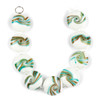 Handmade Lampwork Glass 20mm White Coin Beads with Aqua, Amber, and Gold Foil Swirls