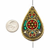 Cherry Tree Beads Tibetan Brass 30x49mm Teardrop Focal Bead with Hearts, Turquoise Howlite, and Lapis Inlay - 1 per bag 