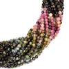 Multicolor Rainbow Tourmaline 3mm Faceted Round Beads - 15 inch strand