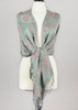 Pashmina Scarf with Grey, Green, & Red Floral Circle Pattern - #56