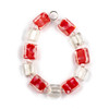 Handmade Lampwork Glass 12mm White Square Beads and 12x15mm Red Rectangle Beads with Dots - 8 inch strand