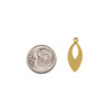 Close-up of 18k Gold Plated Stainless Steel 9x21.5mm marquise drop component next to a dime for size reference, pack of 2, premium design by Cherry Tree Beads