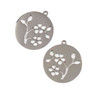 Natural Silver Stainless Steel 25x28mm Coin Component with Cut Out Flowering Branch - 2 per bag