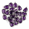 Amethyst Purple Quartz 13x23mm Rounded Triangle Link with a Silver Plated Brass Bezel - 1 per bag