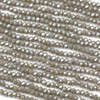 Crystal beads in approximately 2x2mm opaque mink gray faceted rondelle shape, arranged on a 15-inch circular strand.