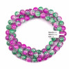 Crackle Glass 10mm Hot Pink & Green Round Beads - color #V18, 30 inch strand