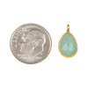 Amazonite 8x14mm faceted teardrop charm with gold vermeil bezel, made from natural gemstone, shown next to a dime for scale, sold by Cherry Tree Beads.