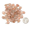 Peach Moonstone approximately 8x14mm faceted tiny teardrop drops with sterling silver bezels, featuring the natural gemstone's warm shimmer in a beautiful assortment with a size reference.