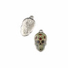 Silver "Pewter" (zinc-based alloy) 13x22mm Sugar Skull with Red Rose Resin Charms - 4 per bag