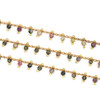 Raw Brass Dangle Chain with Rainbow Tourmaline 2mm Faceted Round Beads - 5 meter spool