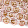 Handmade Lampwork Glass 16mm Pink Coin Beads with Silver and Gold Foil Swirls