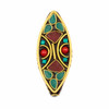 Tibetan Brass 17x41mm Marquis Focal Bead with Turquoise Howlite and Red Coral Inlay - 1 per bag