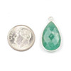 Natural gemstone amazonite teardrop pendant in sterling silver bezel, shown next to dime for size by Cherry Tree Beads.