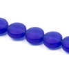Matte Glass, Sea Glass Style 12mm and 7mm thick Medium Cobalt Blue Coin Beads - 8 inch strand