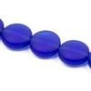 Beautiful glass beads featuring matte, sea glass style 15mm round and 6.5mm thick medium cobalt blue coin beads, strung on an 8-inch strand.