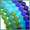 Cherry Tree Beads Matte Glass, Sea Glass Style 15mm and 6.5mm thick Coin Beads - 8 inch strand 