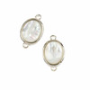 Cherry Tree Beads White Shell 11x18mm Tiny Oval Link with Silver Plated Bezel and Loops - 1 piece 