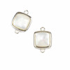 Cherry Tree Beads White Shell 11x16mm Tiny Square Link with Silver Plated Bezel and Loops - 1 piece 