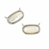 Cherry Tree Beads White Shell 9x16mm Tiny Oval Pendant Drop with Silver Plated Fancy Bezel and Loops at the top - 1 piece 