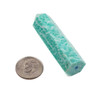 Single Amazonite crystal tower shown beside a dime for scale, highlighting the partial drilled hole and natural gemstone texture from Cherry Tree Beads.