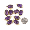 Amethyst 11x22mm Rounded Rectangle Link with a Gold Plated Brass Bezel & Loops - 1 piece