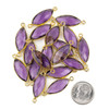 Cherry Tree Beads Amethyst Purple Quartz 9x27mm Marquise Link with a Gold Plated Brass Bezel - 1 piece