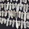 Clear Quartz Natural Cut approx. 8-12x25-33mm Top Drilled Double Terminated Point Beads - 8 inch strand