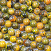Bumble Bee Jasper 10mm Round natural gemstone beads in vibrant yellow, orange, and black hues - 15 inch strand for jewelry crafting. Bumble Bee Jasper 10mm Round natural gemstone beads in vibrant yellow, orange, and black hues - 15 inch strand for jewelry crafting.