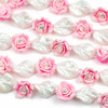 Fimo 21mm Pale Pink Roses alternating with 18x24mm Handmade Lampwork Glass White Twisted Leaf Beads - 8 inch strand