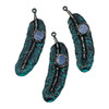 Antique Bronze 20x70mm Feather with Green Patina, Kyanite Cabochon, & Silver CZs - 1 per bag