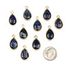 Dark Blue Impression Jasper 12x19.5mm Teardrop Drops with Gold Plated Brass Bezel - 2 per bag