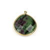 Ruby Zoisite approx. 26x30mm Almond/Teardrop Drop with Gold Plated Brass Bezel - 1 per bag