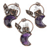 Electroformed copper 48x68mm natural gemstone pendant featuring an amethyst crescent moon, quartz crystal points, intricate leaf details, a hoop, and 8mm open jump rings, available as one piece per bag.