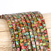Cherry Tree Beads Dyed Fiesta Rainbow Impression Jasper 4mm Cube Beads - color #06 on a 15-inch strand featuring colorful gemstone cube beads for jewelry making.